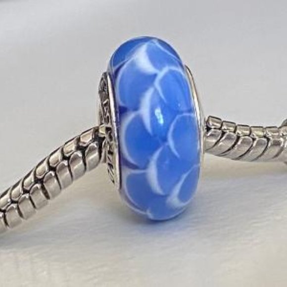 PANDORA Silver 925 ALE Murano Glass Screw Core Stacked Petals Blue Bead - Picture 6 of 8